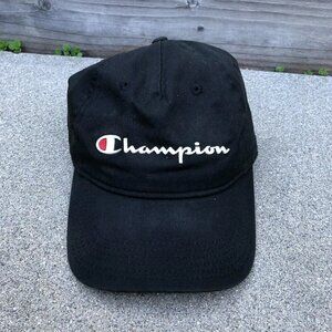 Vintage CHAMPION Baseball Hat Men's Adjustable Cap Black Cotton​​​